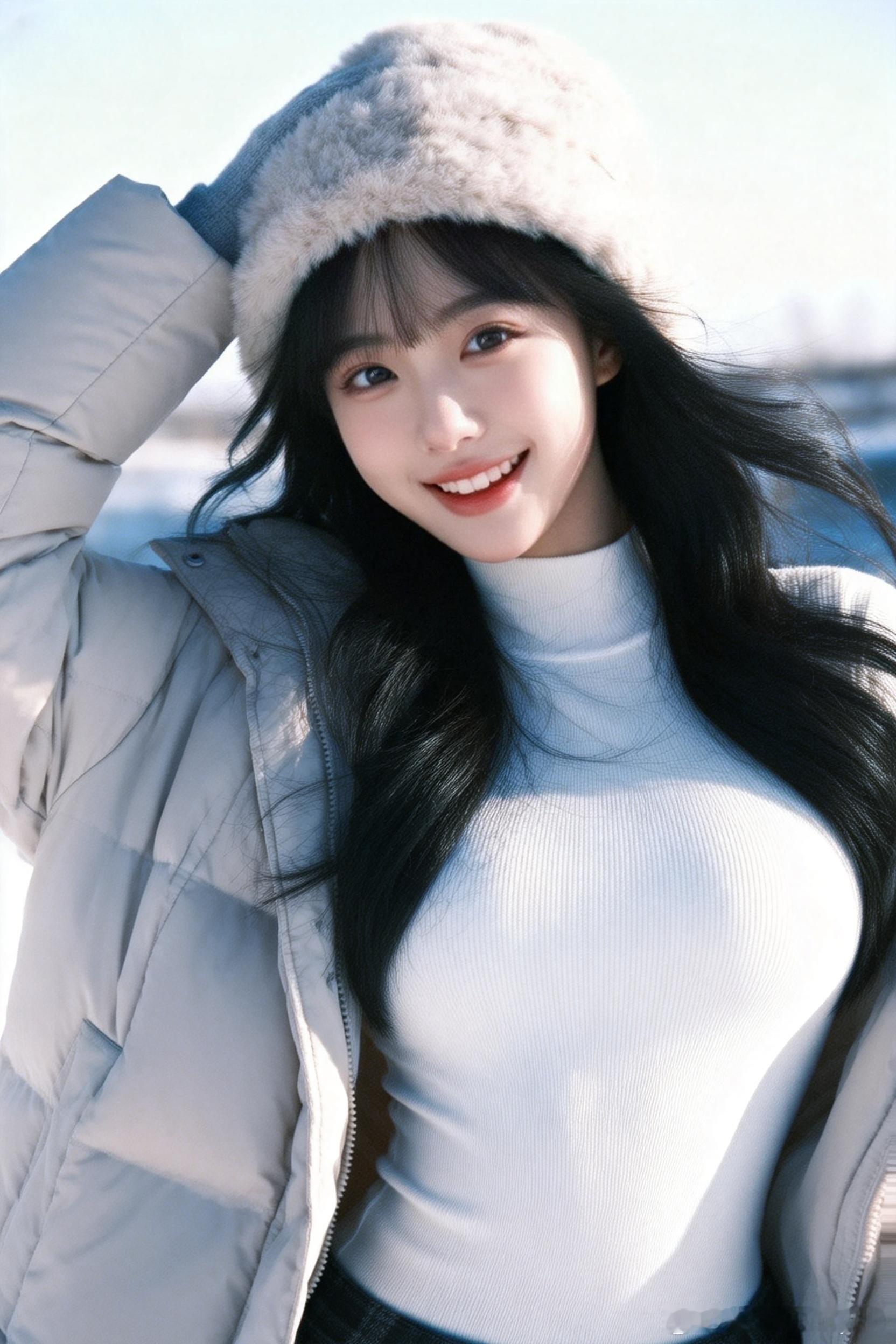 这顶帽子好可爱，把雪地穿成温柔白月光！今年冬天去看雪！搭配一定大毡帽也挺好看的！