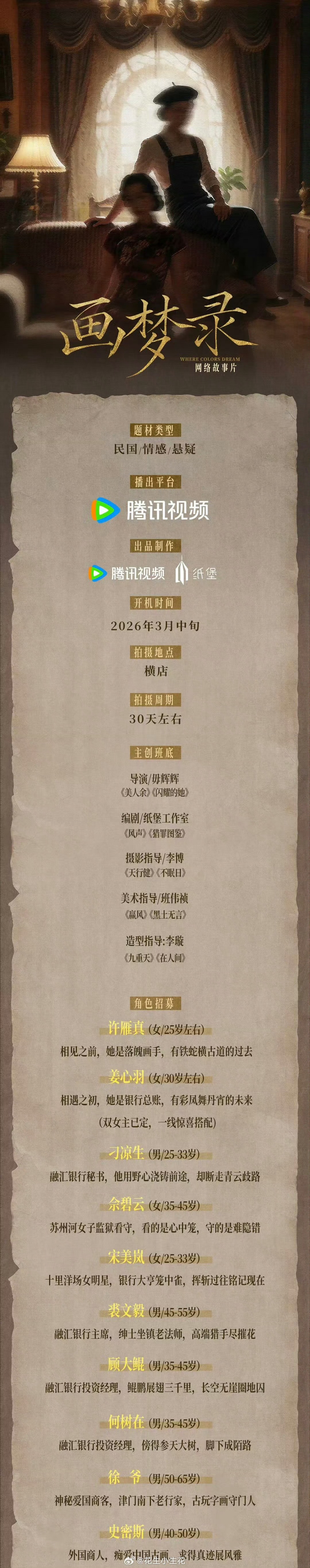 那 期待一下这个民国双女主剧阵容～～～画梦录