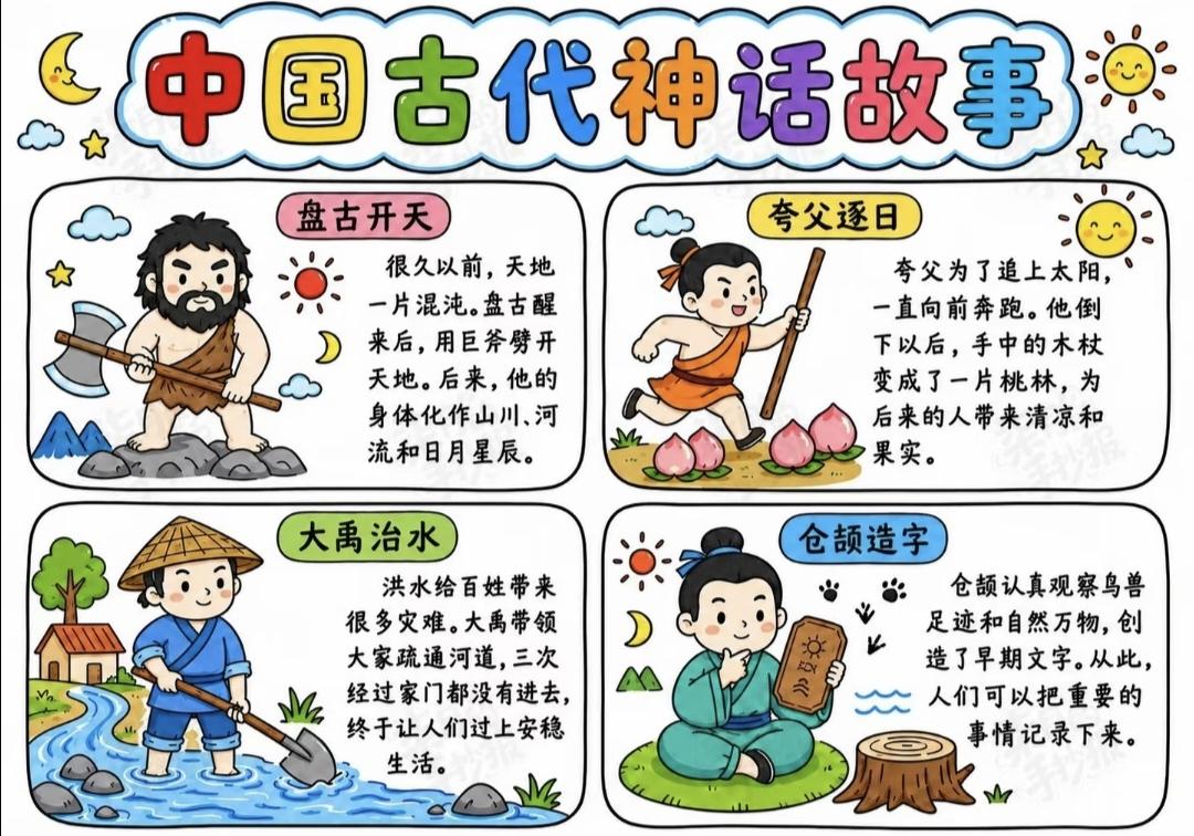 四年级上册语文，快乐读书吧《中国古代神话故事》阅读手抄报，收藏给孩子参考学习