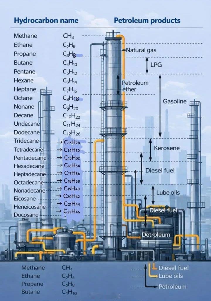 这就是每一桶酒背后的化学原理。 原油是碳氢化合物的混合物， 从轻质甲烷 （CH 