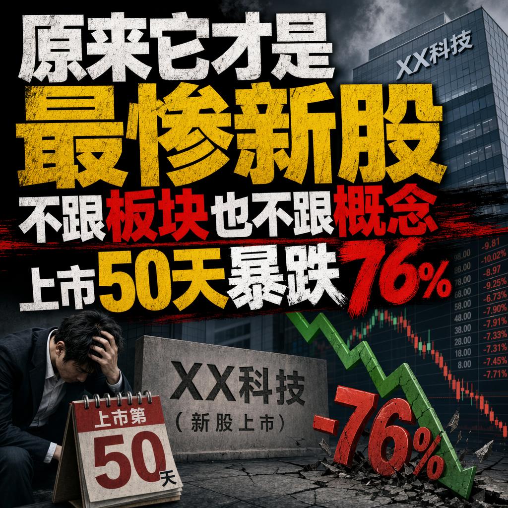 很多人觉得新股上市后跟着板块和概念走，抓住热点就能吃肉。
可有这么一只票，用50