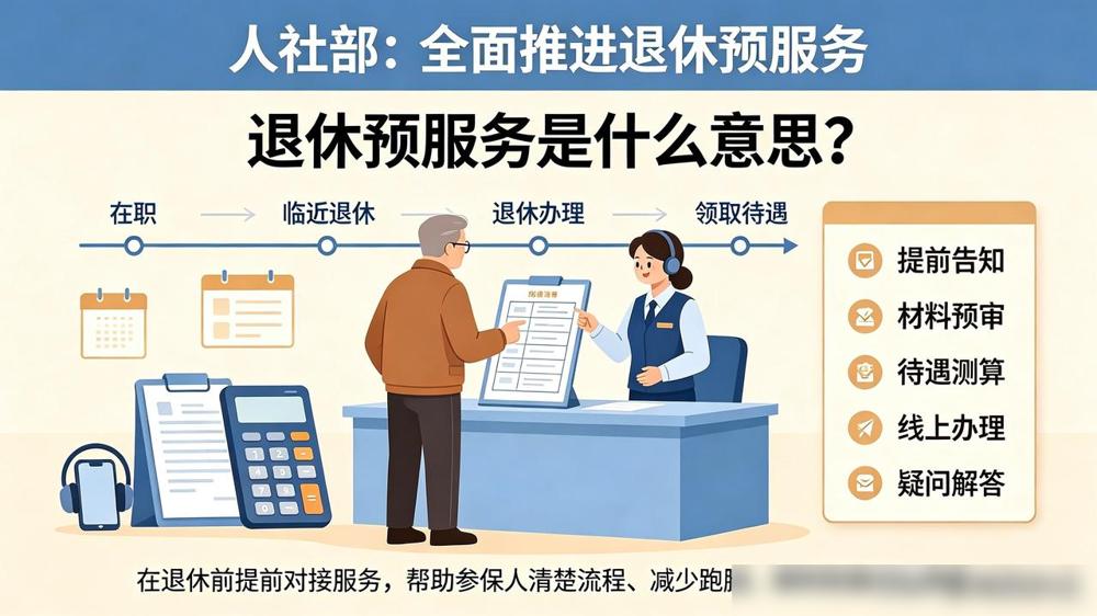 人社部说要全面推进退休预服务，这个预服务，说白了就是：距离退休还有一年左右的人，
