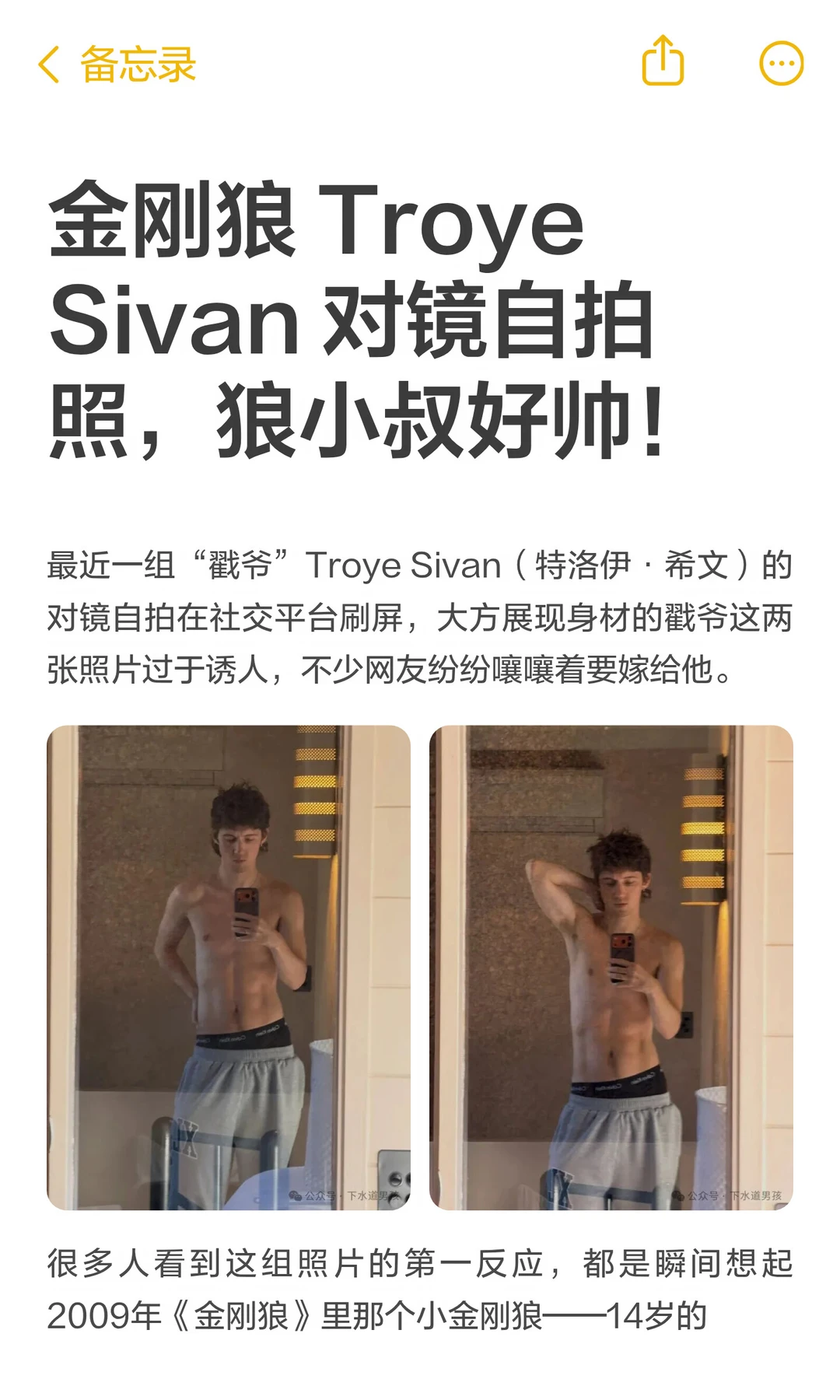 金刚狼 Troye Sivan 对镜自拍照，狼小叔好帅