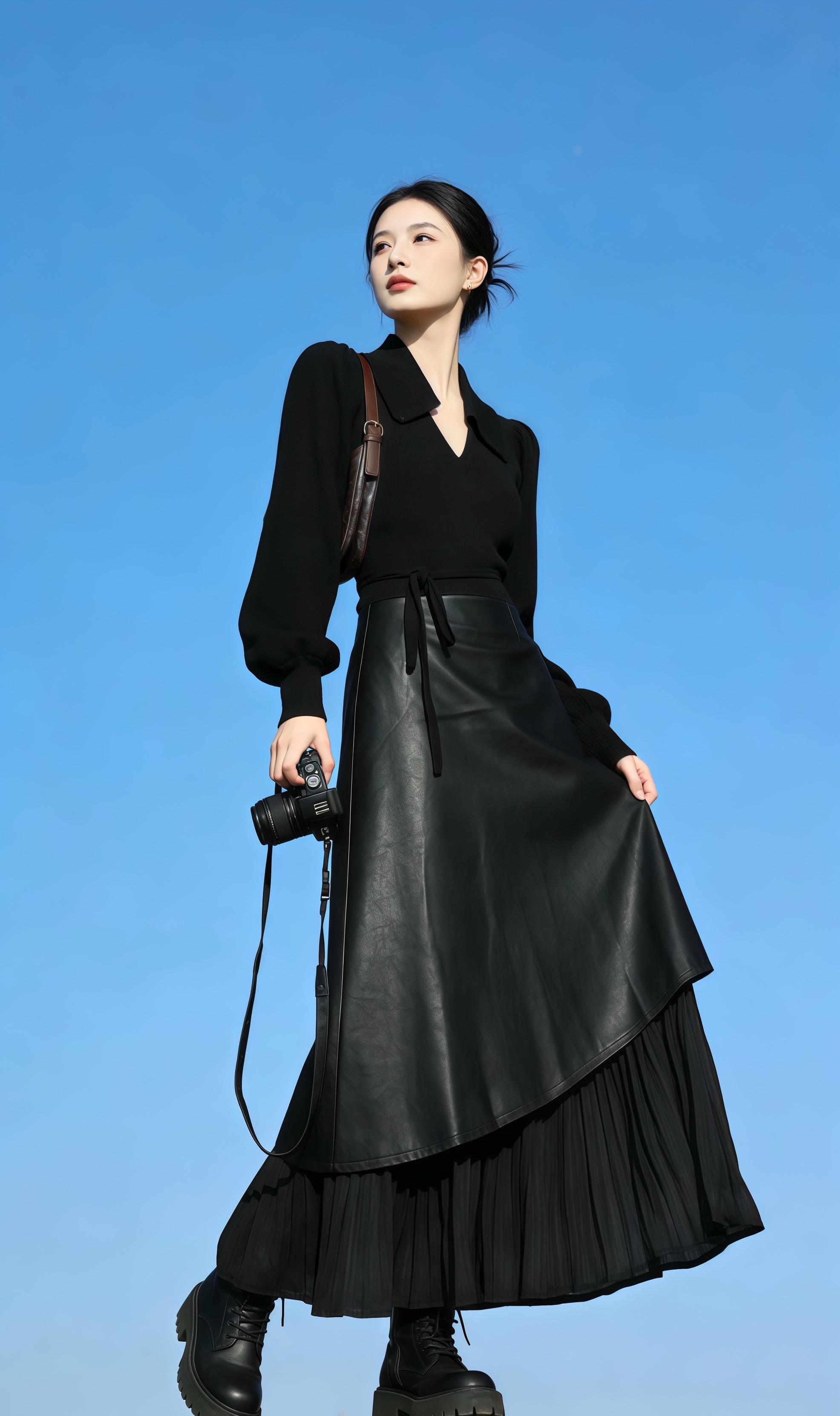 姐妹们，这套复古港风套装真的太绝了！不规则半身裙的设计超有个性，搭配高...