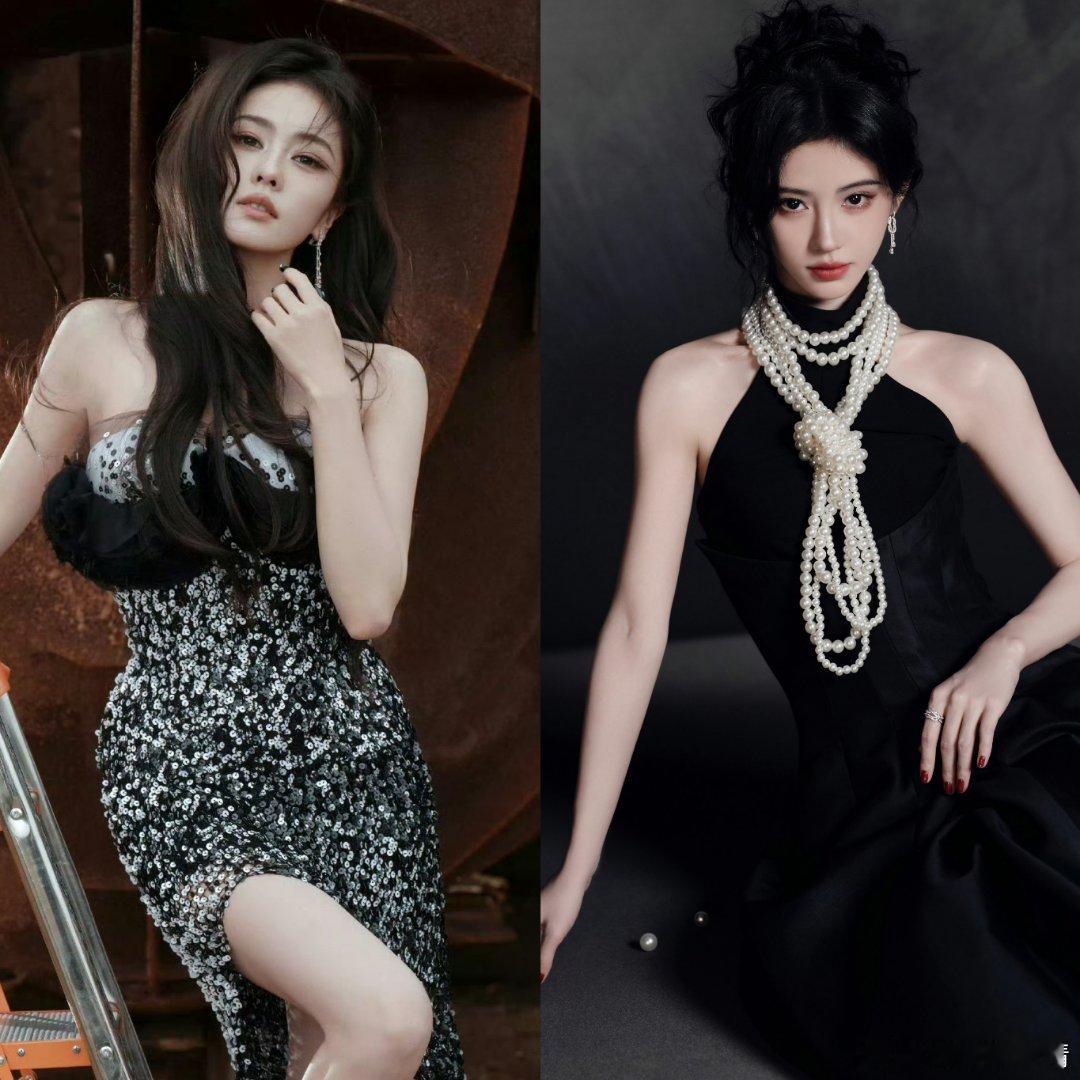 闵塔鲨给白鹿准备的裙子白鹿、鞠婧祎星光大赏出图，同样是黑色系礼服，你pick谁？