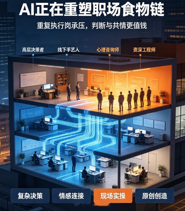 救命！AI 淘汰榜单刷新认知！本以为流水线、快递员先失业，结果办公室中层标准化打