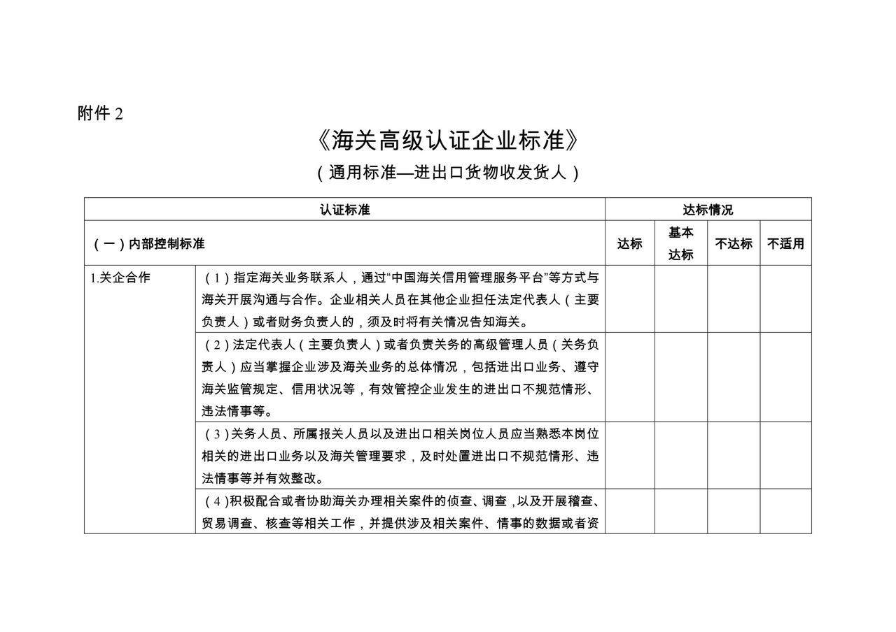 海关高级认证企业标准(通用标准——进出口货物收发货人)(2026年)