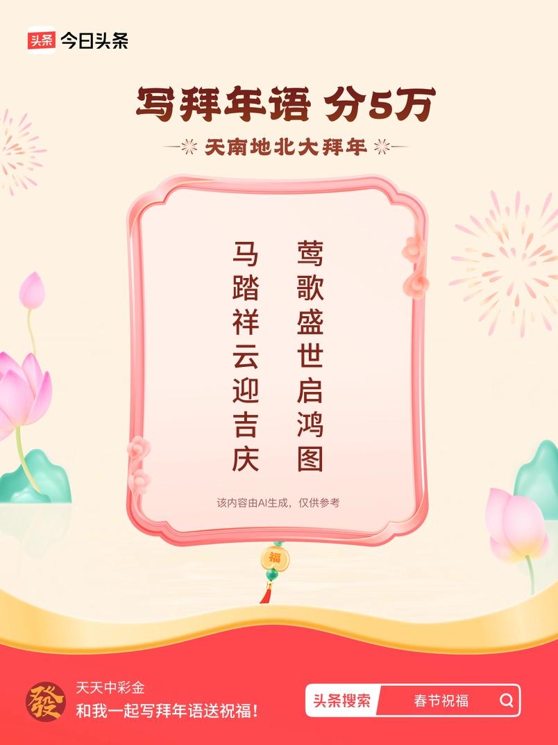 写拜年语送祝福新春拜年送祝福！我的祝福是：“马踏祥云迎吉庆，莺歌盛世启鸿图”！快