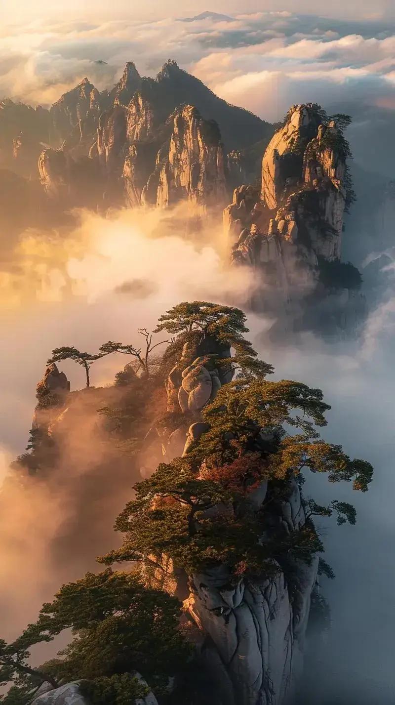看图出联：
上联：半亩山松半亩霞；
下联：请友对下联