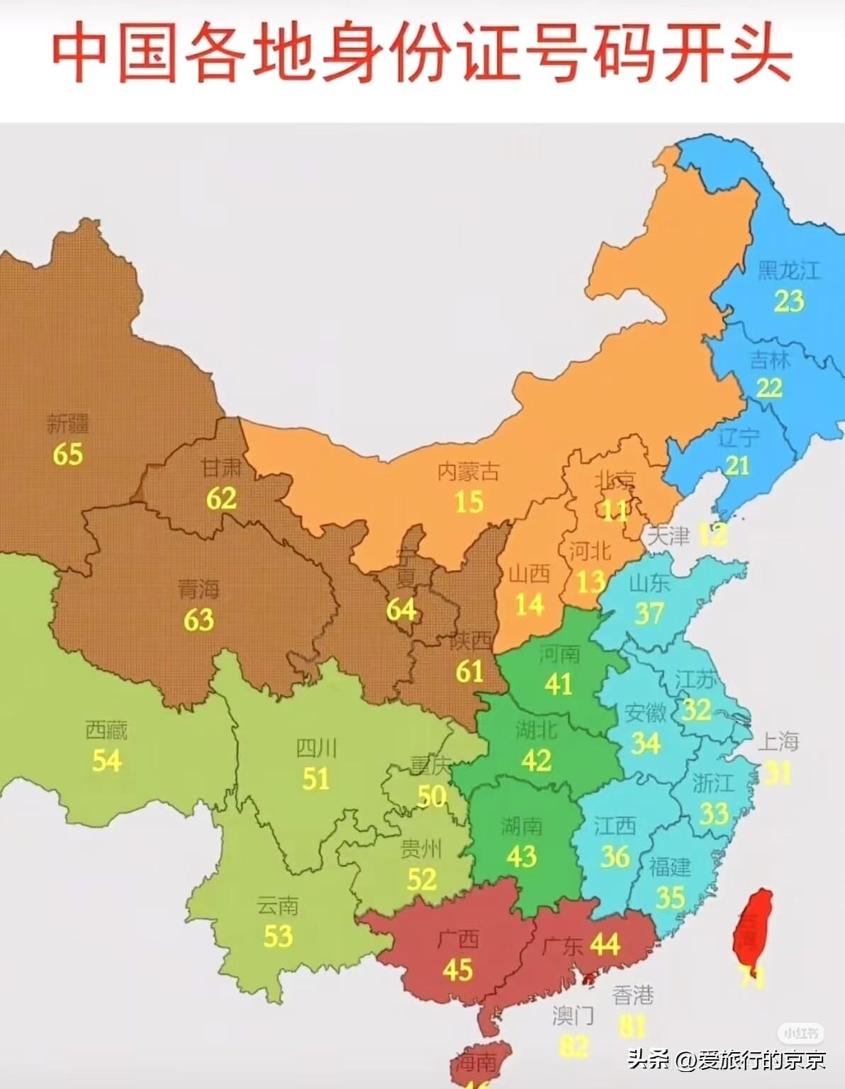 身份证号码的开头所在的地区
     原来，身份证号码数字是这么排的！
    