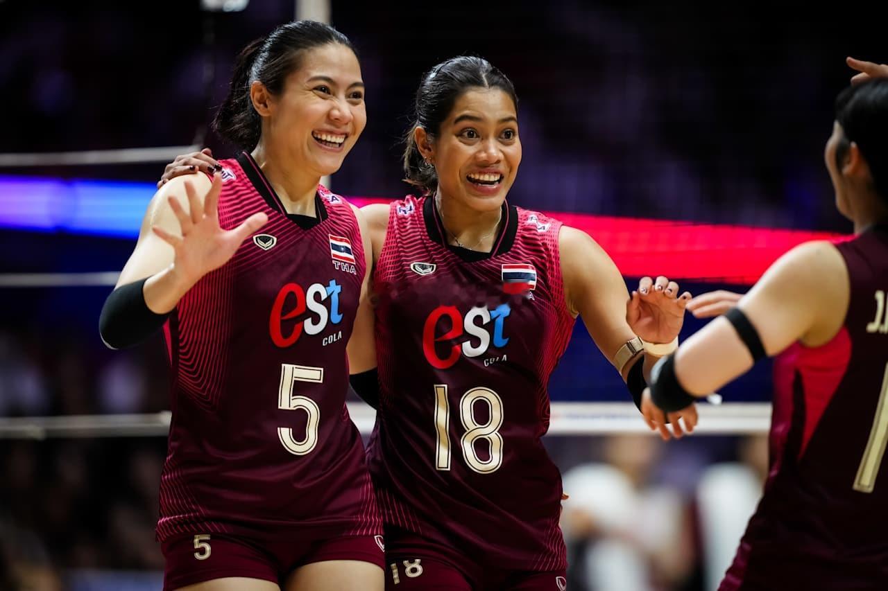 泰国女排3-0巴西女排，世界排名积分增加19.39分，世界排名即时上升5位，总分