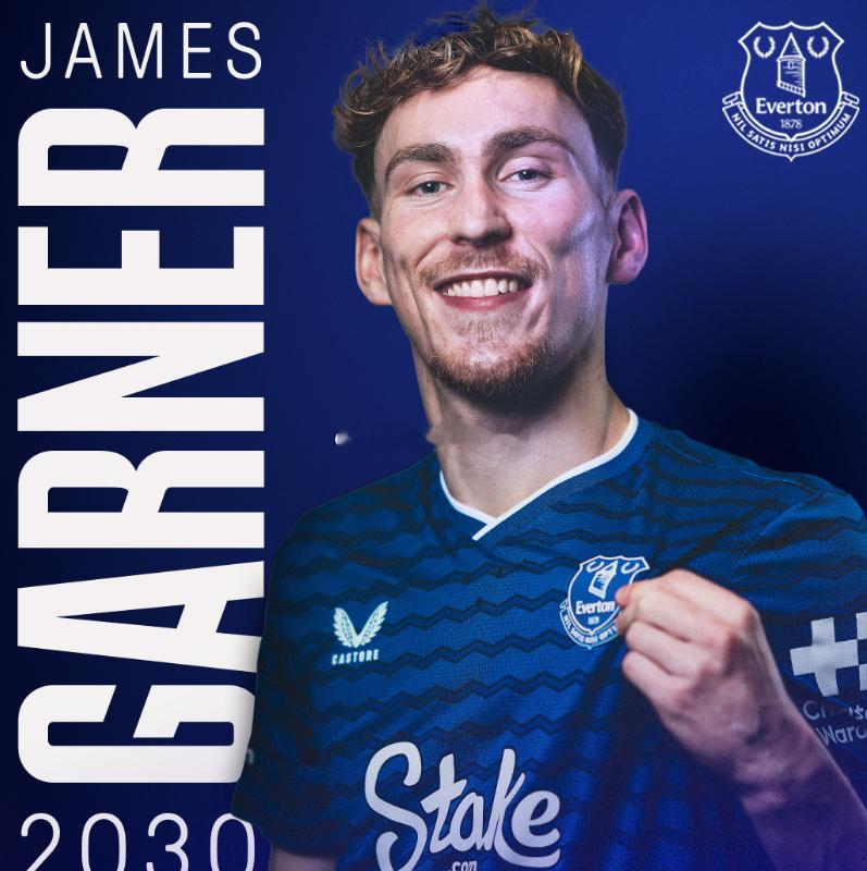 英超埃弗顿俱乐部官方宣布，球队正式与中场核心詹姆斯.加纳续约至2030年6月30