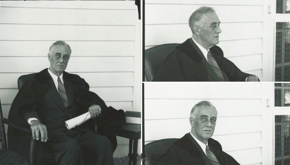 1945年的今天，罗斯福总统在佐治亚州温泉小镇的小白宫，在他去世前两天私下拍摄。