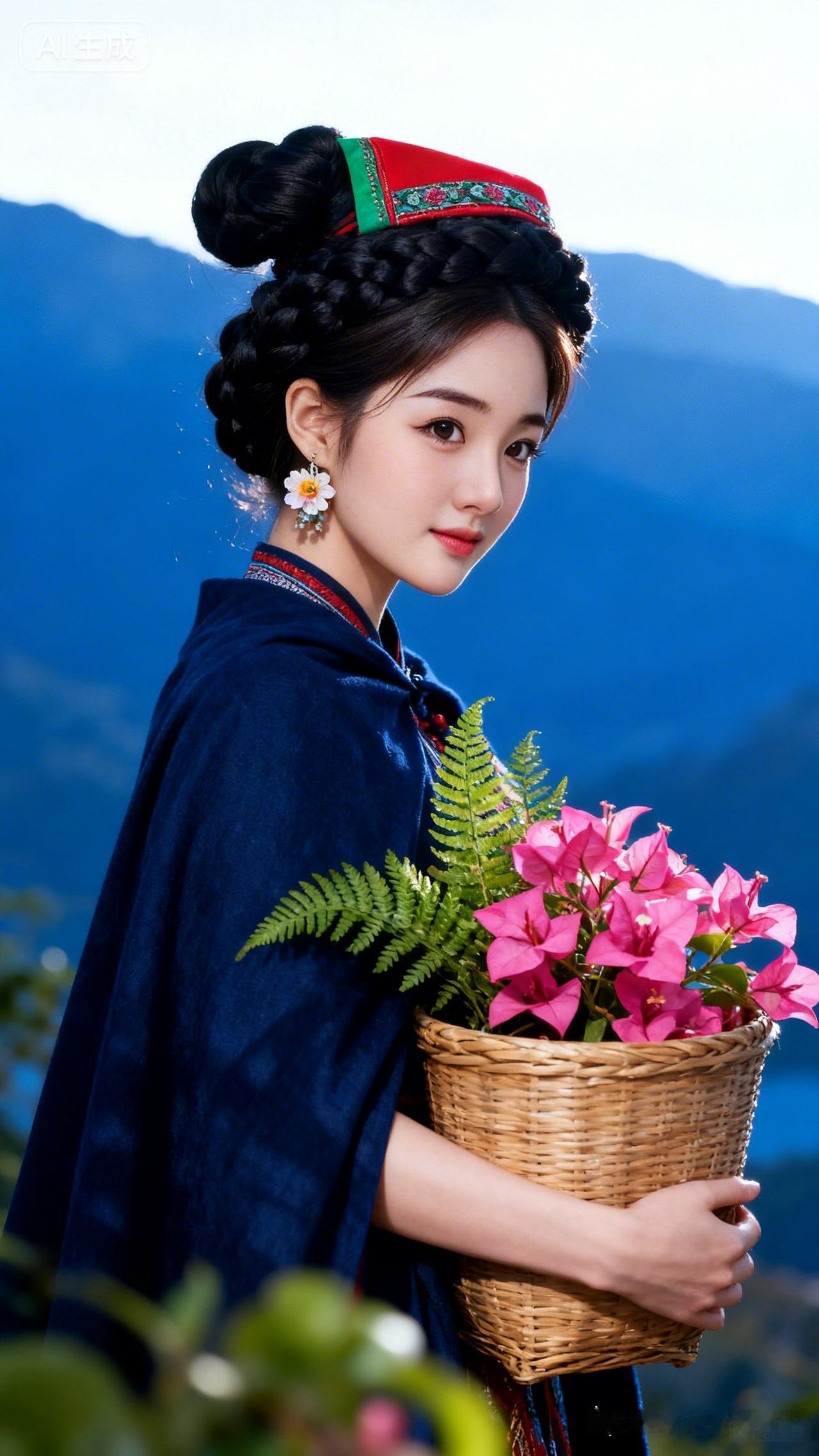 古风少女与山野花篮，梦回古代的浪漫
