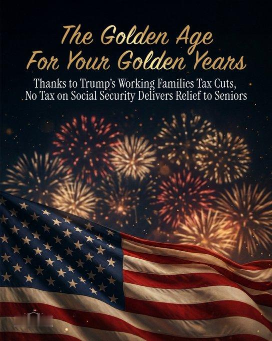 黄金岁月的最佳时代。💛🇺🇸工作家庭减税政策让5100万老年人通过不对社会保