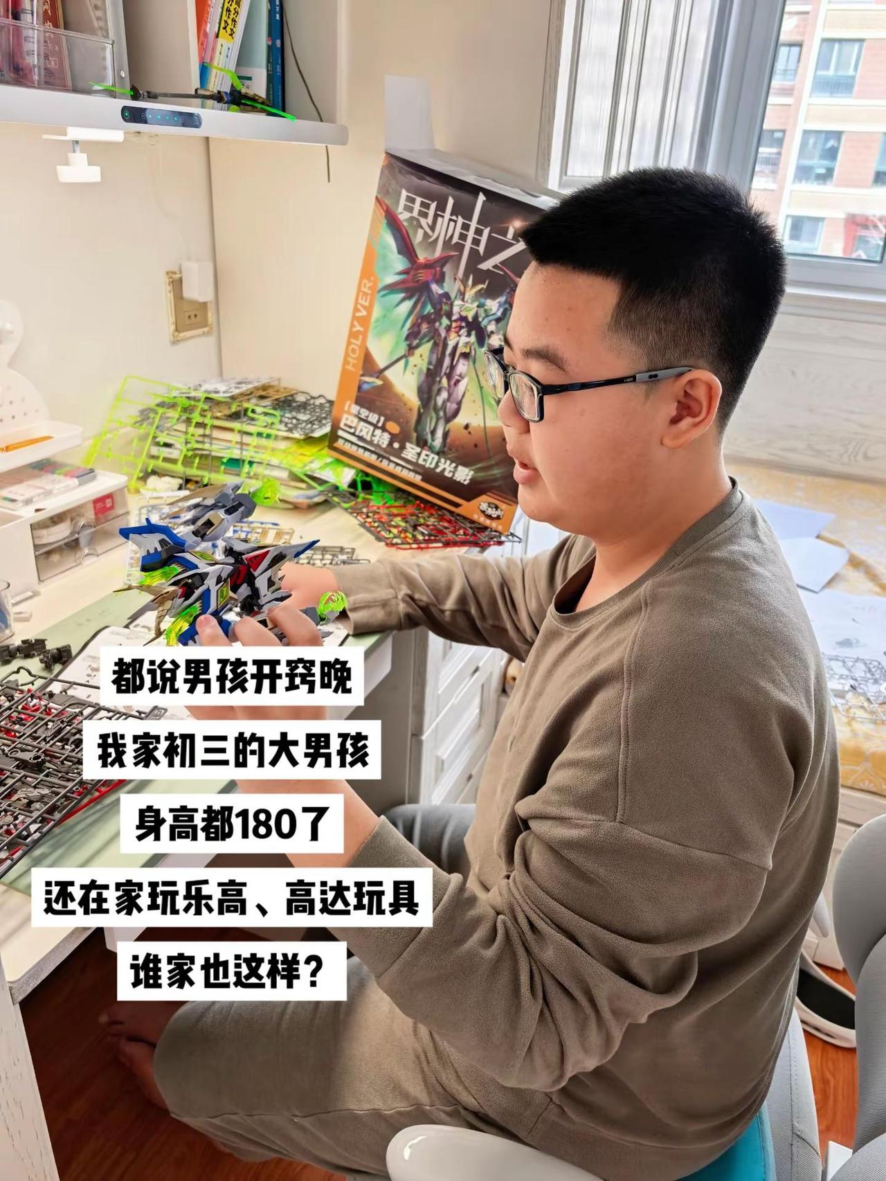 谁家初中的娃还在家玩乐高，高达玩具！ 都说男孩开窍晚，我家初三的大男孩，身高都1