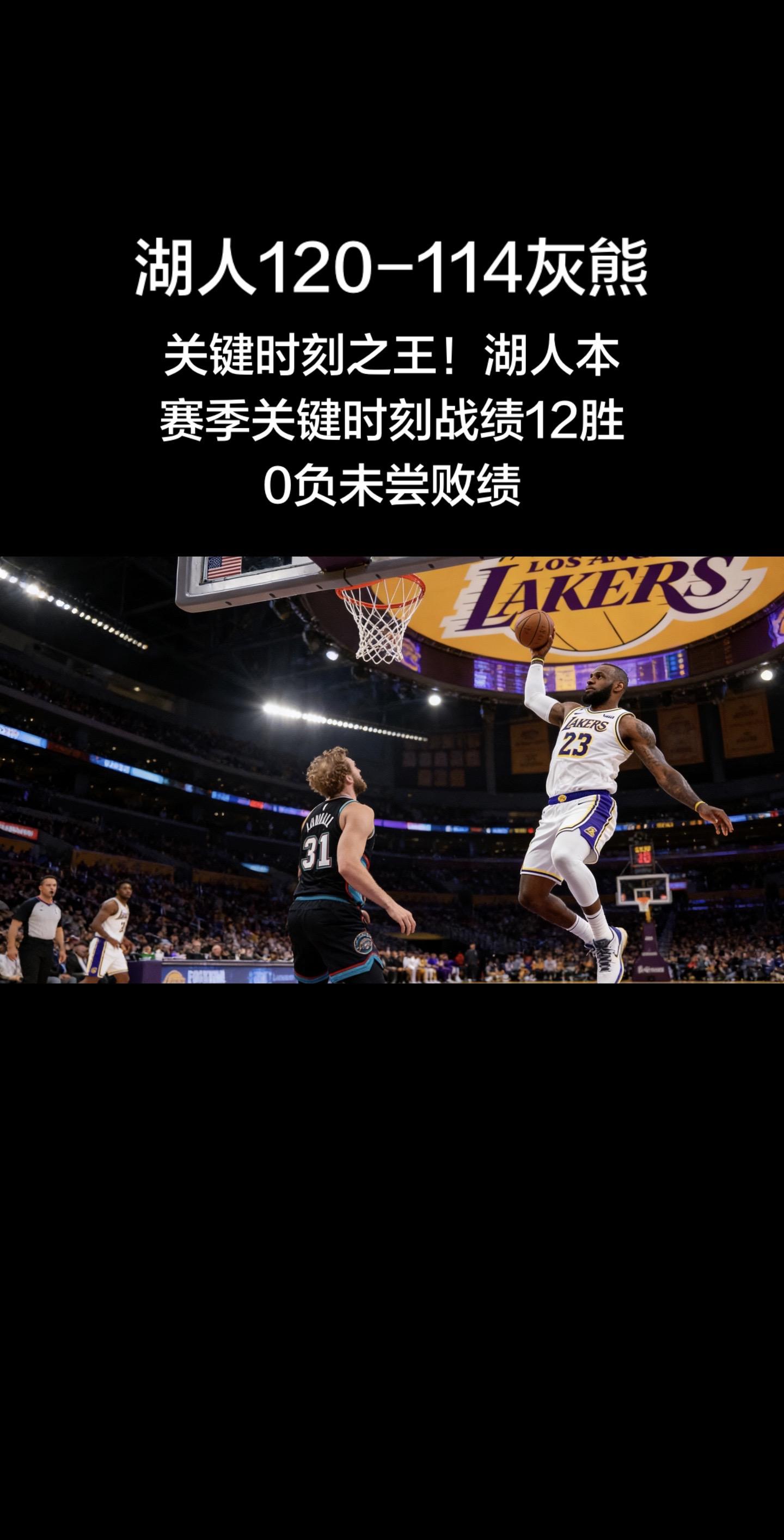 湖人本赛季关键时刻12胜0负全胜金身，联盟独一档不败 （截至2026....