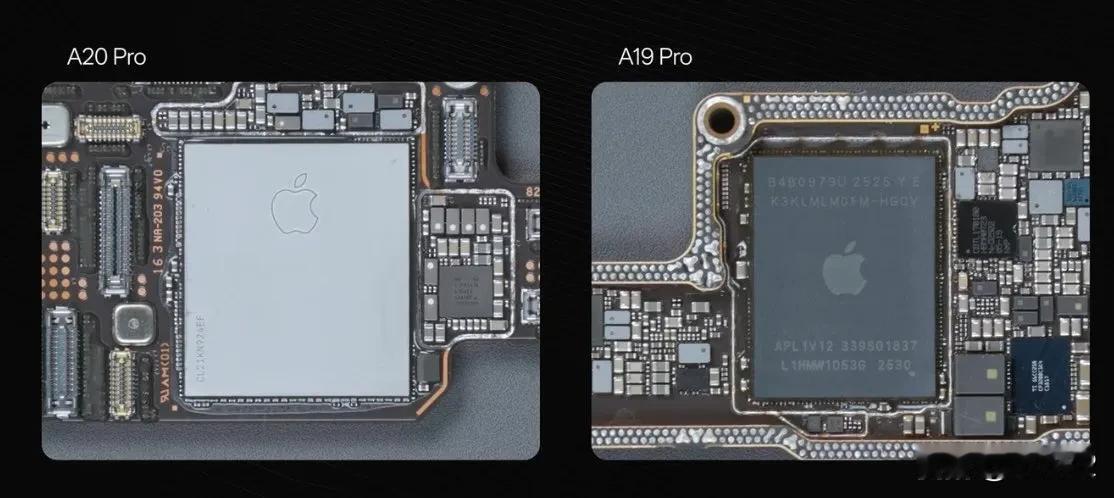 苹果 A20 Pro 与 A19 Pro 芯片对比，A20 Pro 看起来大得多