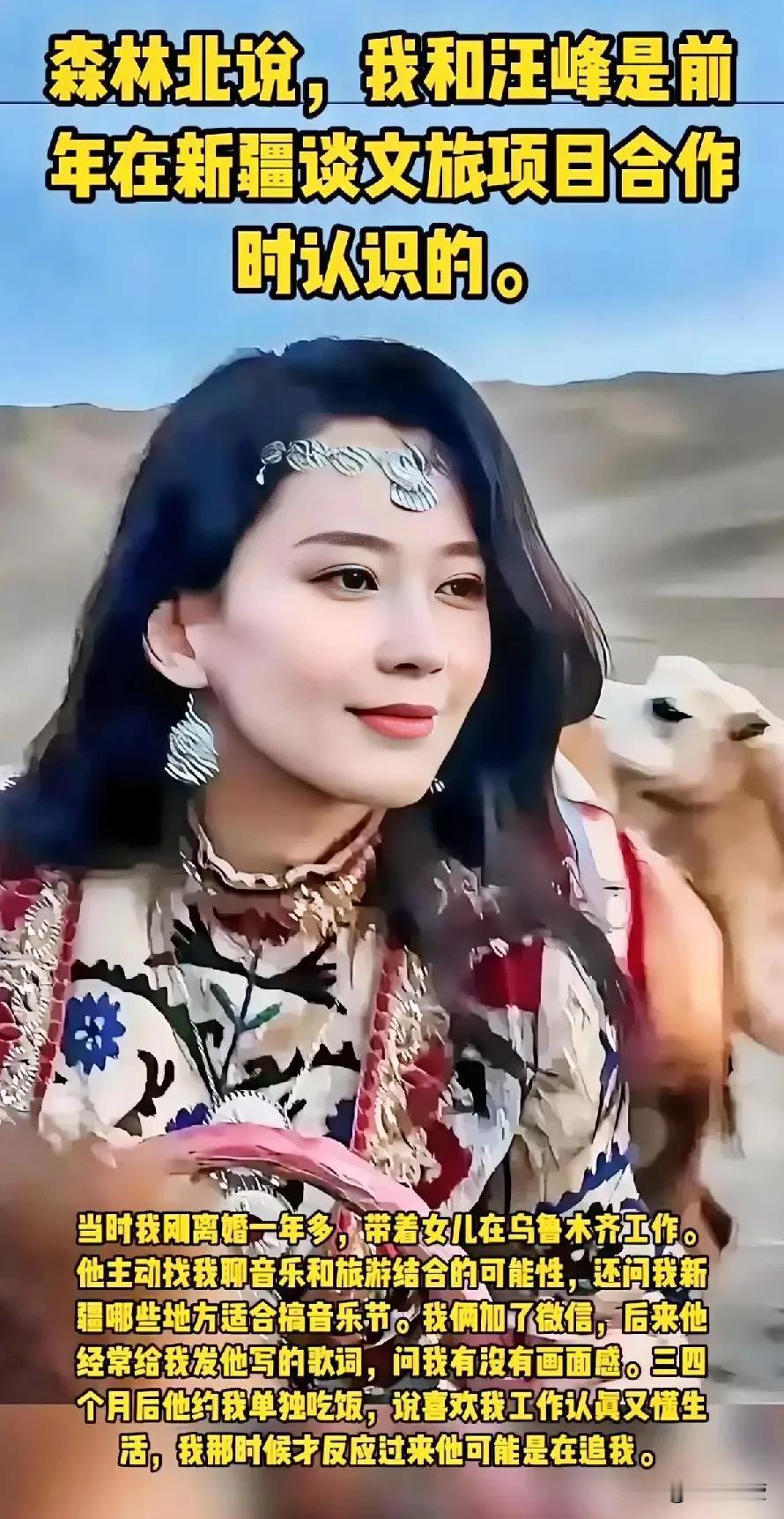 森林北说，我和汪峰是前年在新疆谈文旅项目合作时认识的，缘分加上共同理想，工作伙伴