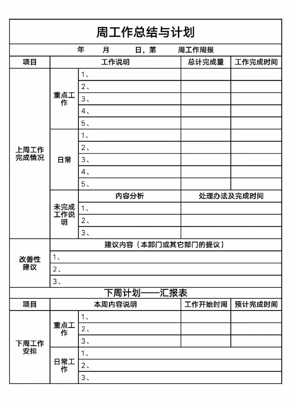 周工作计划表 月度工作总结