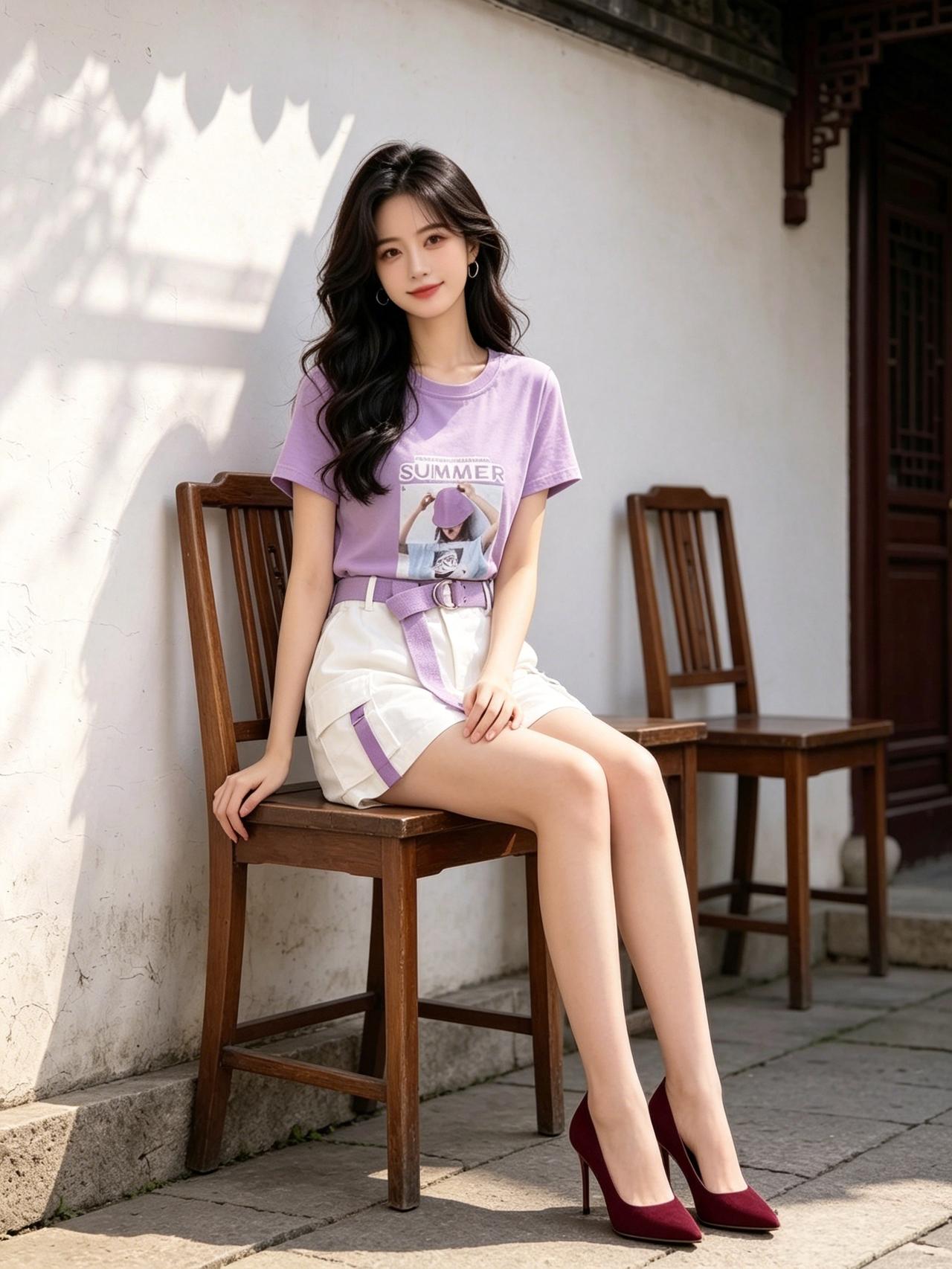 什么样的穿搭可以成为气质女神?
 紫衣配红鞋，古墙下的夏日小确幸，慵懒午后，美得