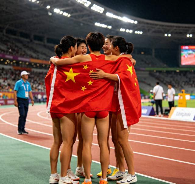 接力夺冠，中国姑娘合影后把国旗叠得方方正正，细节打动全网