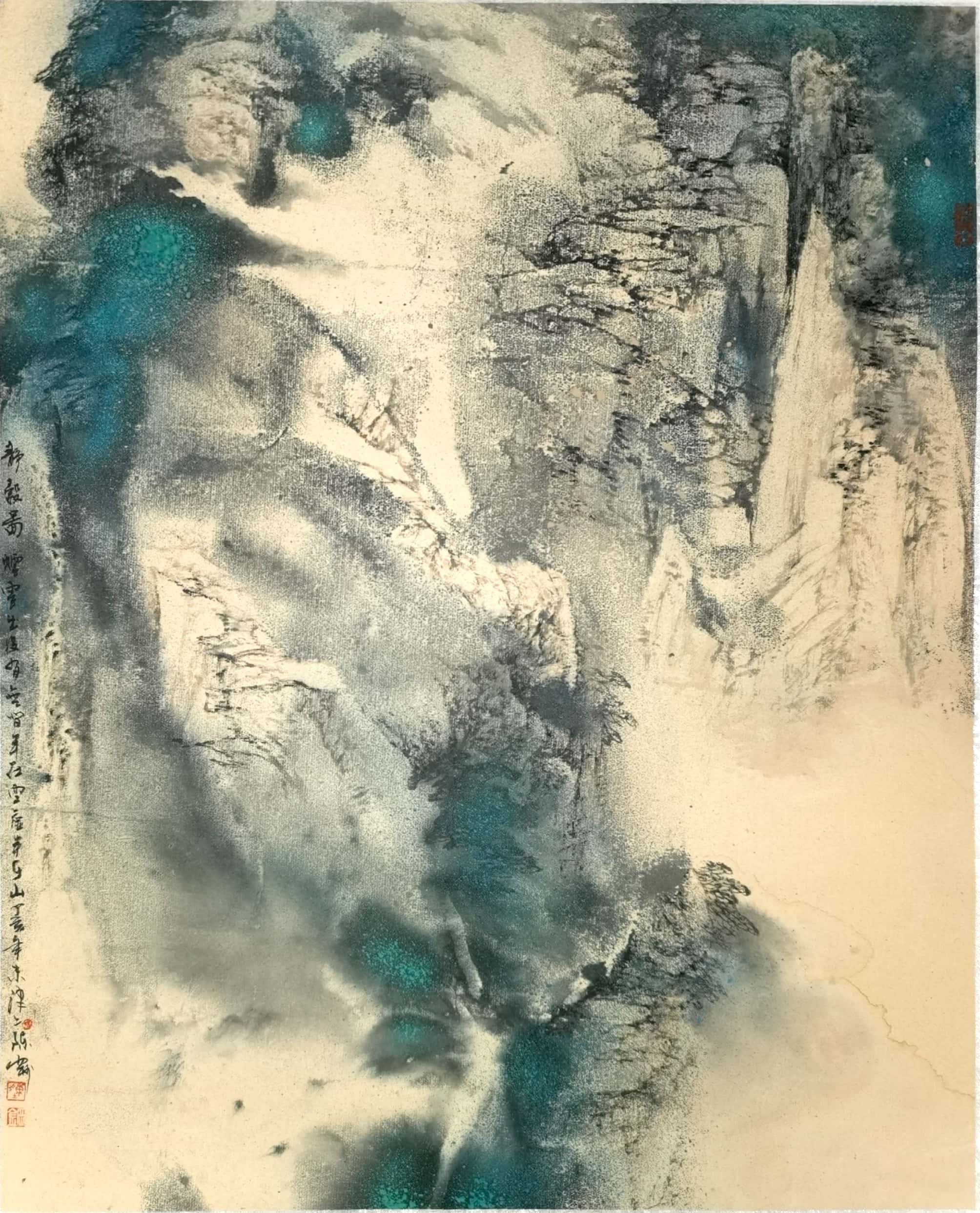 《虚实相生，空谷回响》此作深谙“虚实相生”之道：实处是嶙峋山石，虚处是弥漫云烟。
