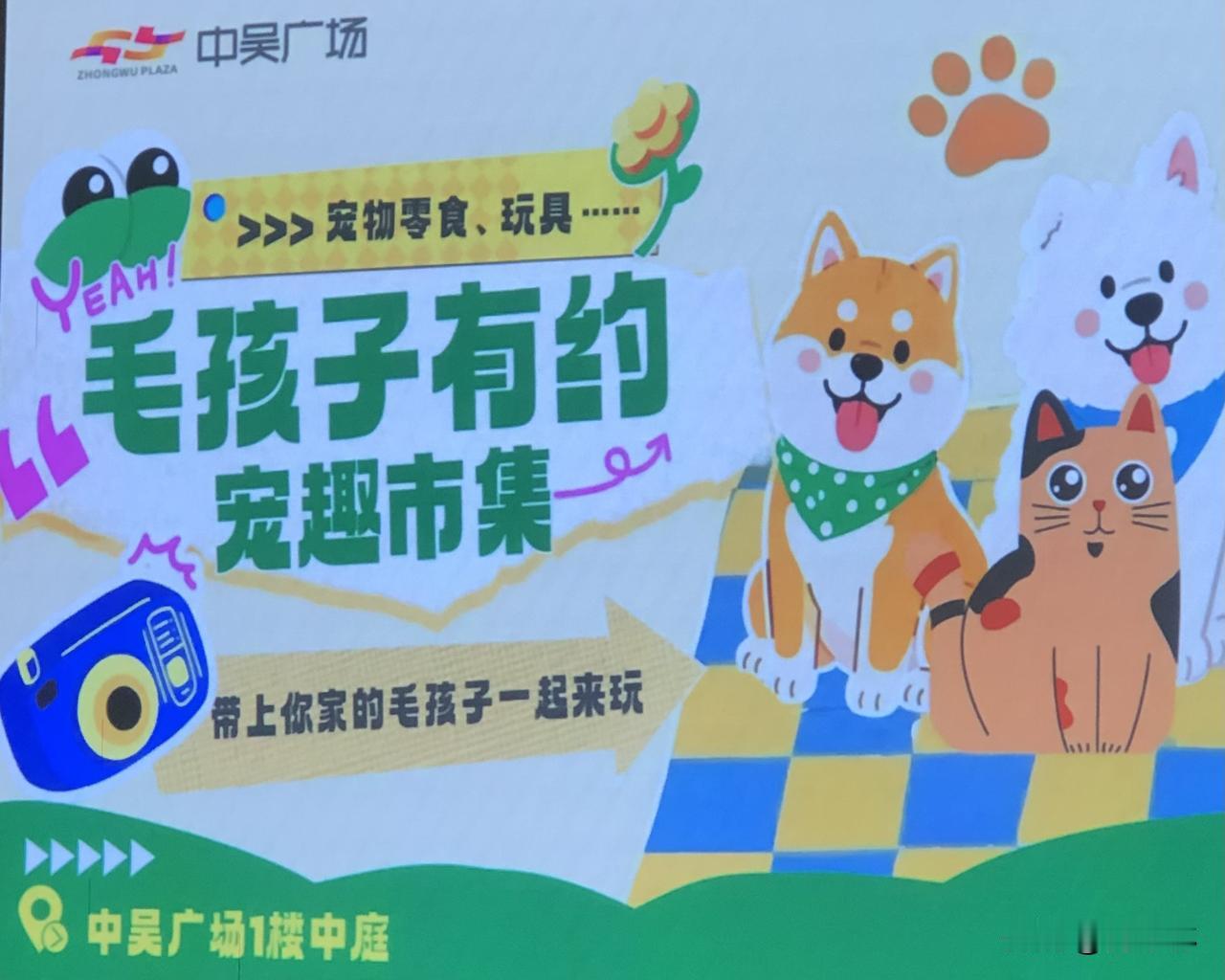 记录我的2026今晚微风轻轻，中吴广场里人气真足，一楼中庭正办宠趣市集，好多软乎