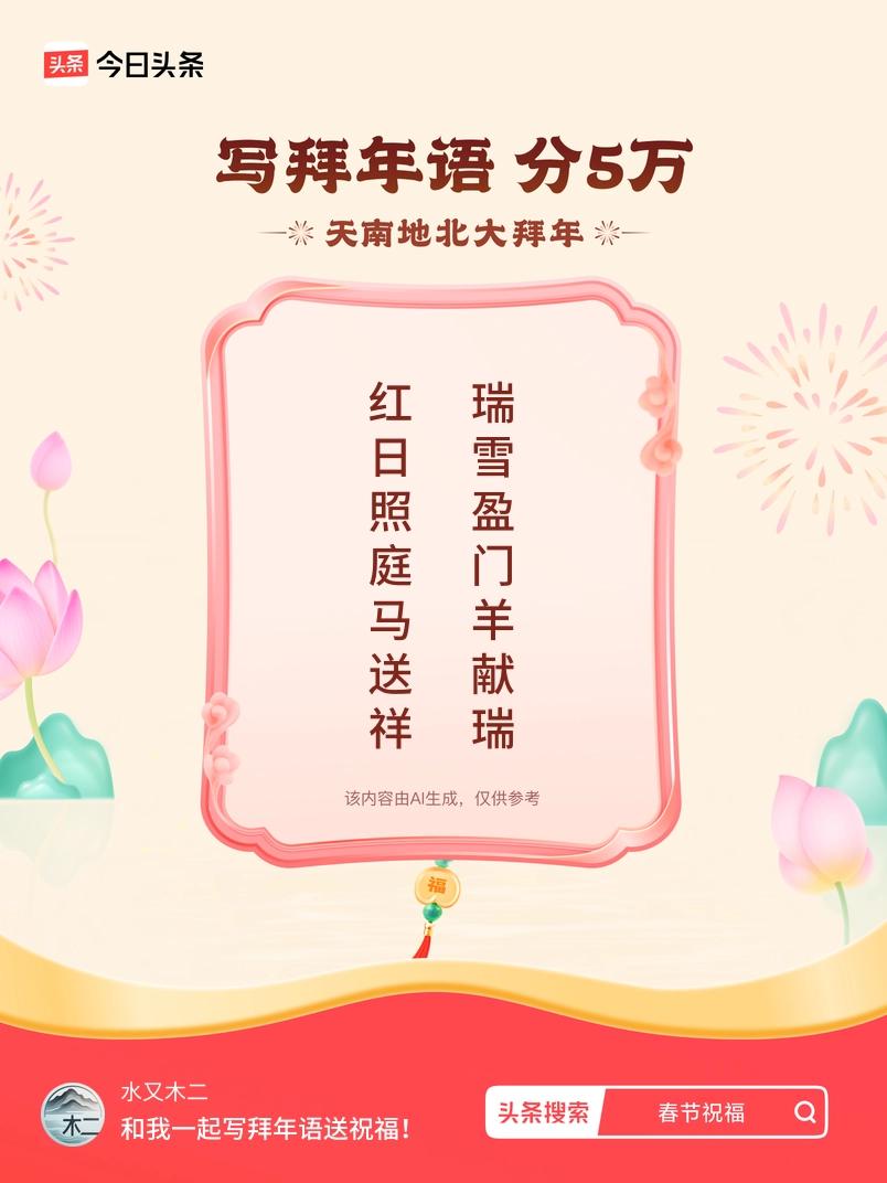 写拜年语送祝福新春拜年送祝福！我的祝福是：“红日照庭马送祥，瑞雪盈门羊献瑞”！快