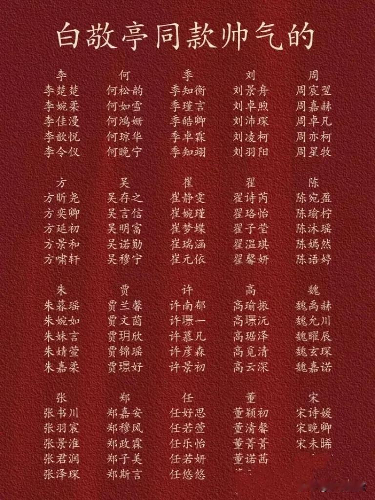 白敬亭同款帅气的男孩名
白敬亭这个名字给人一种干净、阳光、帅气的印象。如果你想寻
