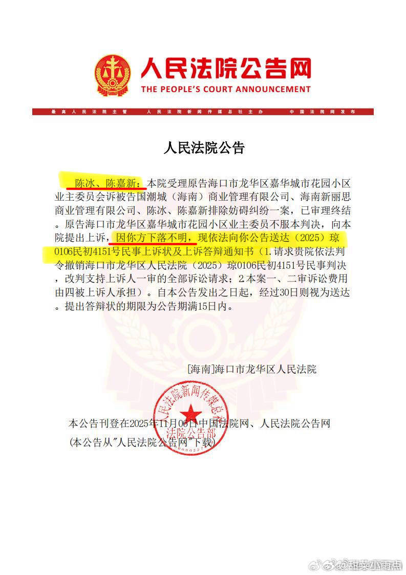 下次法院公告再说陈冰 陈嘉新下落不明，陈牧驰可得出来帮忙找了😂哈哈哈哈哈哈哈哈