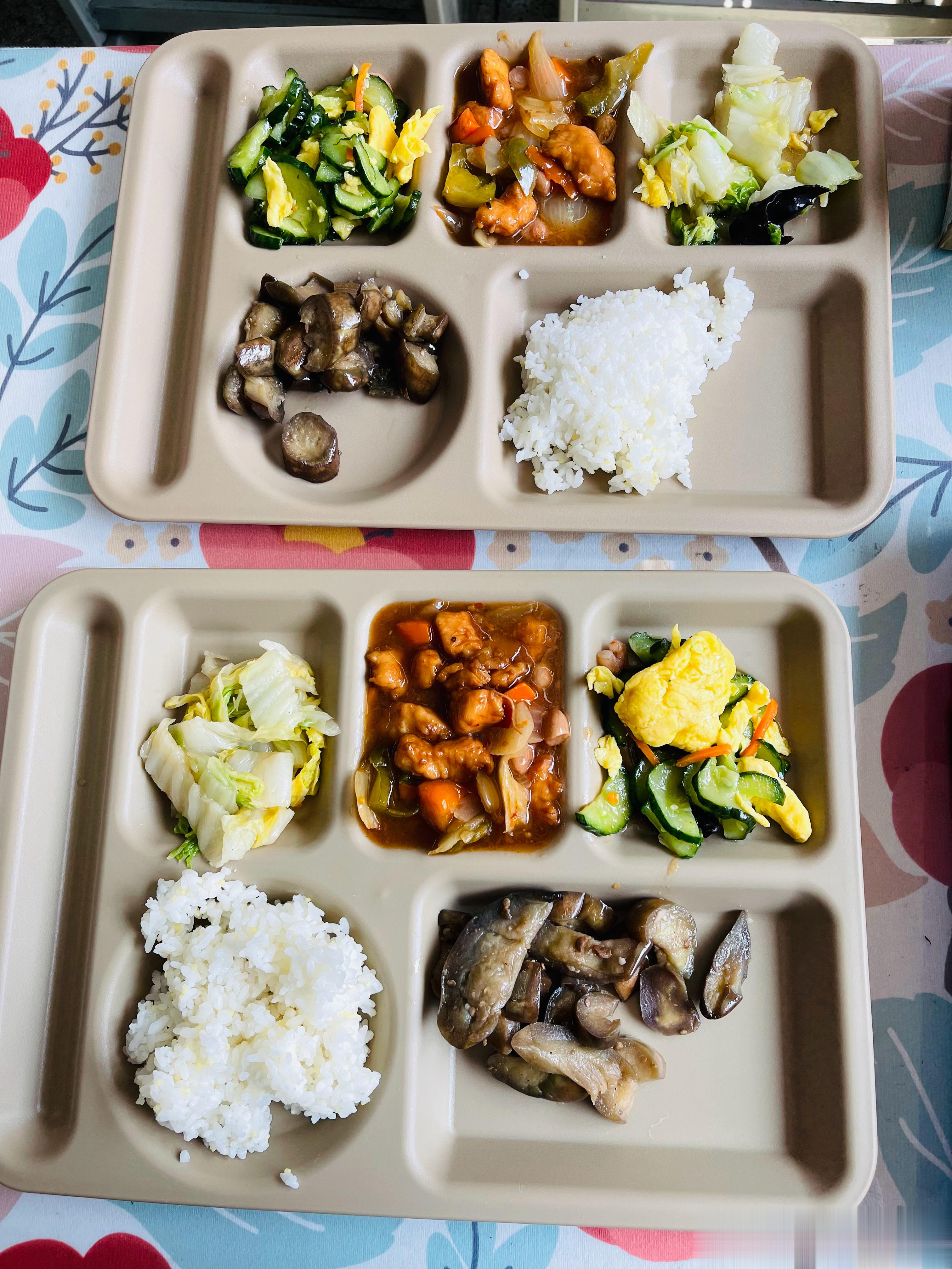 今天中午去学校“陪餐”，我觉得孩子们的午餐还不错，而另外一位家长说：太清淡一点油