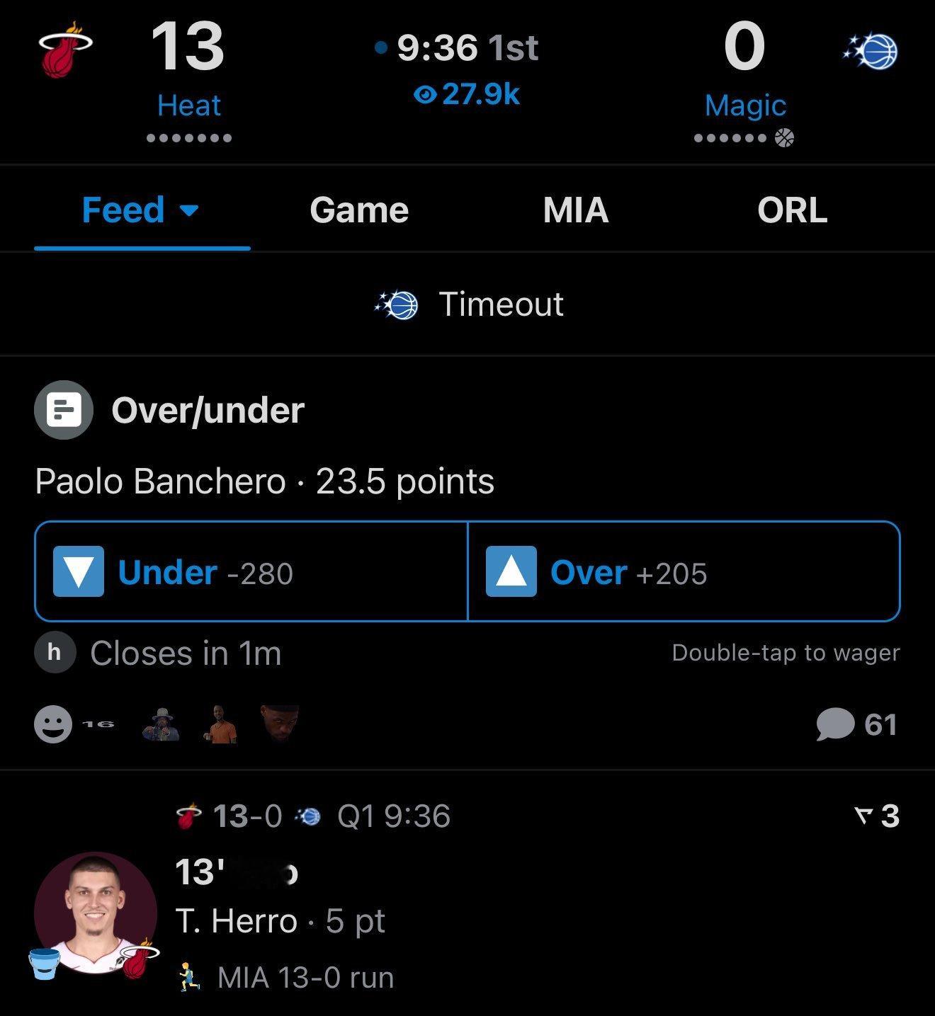 热火开局5中5，13-0打停魔术。热火vs魔术