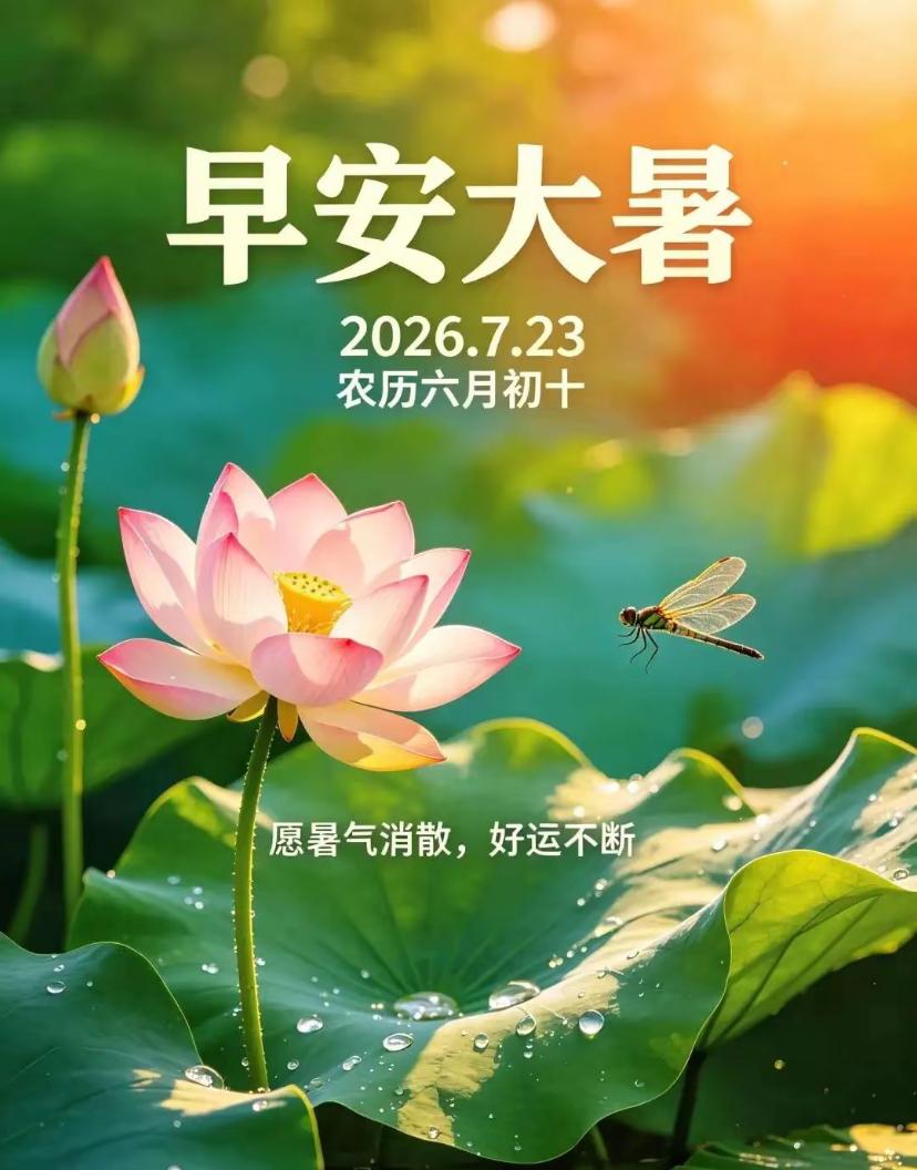 🌺2026./7月23日，周四早安，大暑寻凉，心安夏长🌺

🌴🌸今日大暑