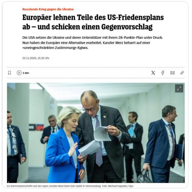 【欧洲领导人修改了备受争议的乌克兰“和平计划”，并将他们自己的版本提交给了美国。