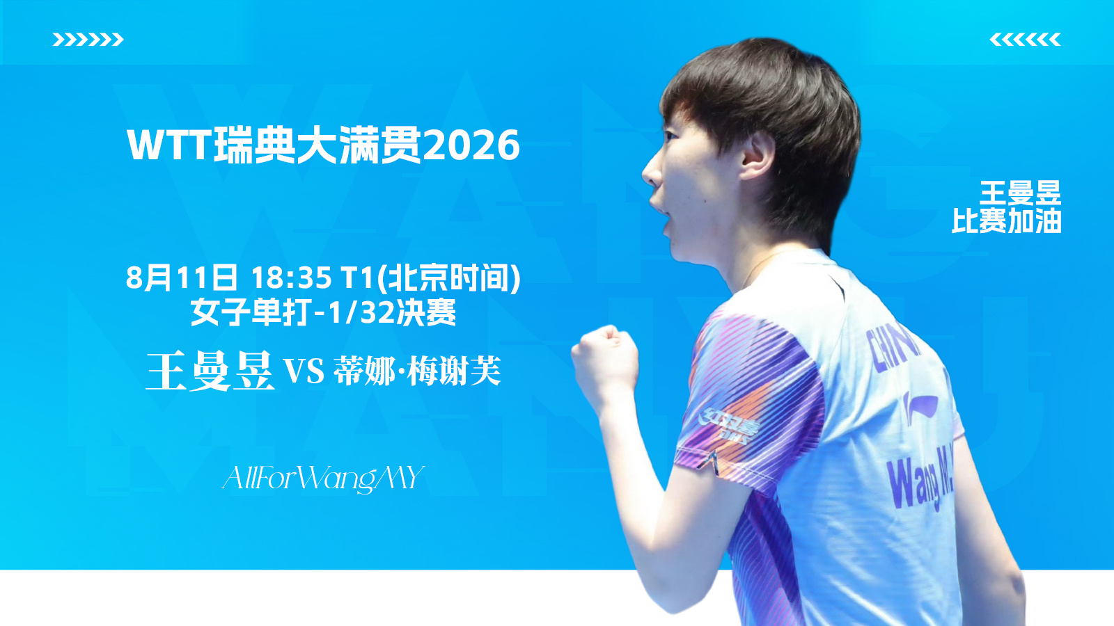 【8月11日赛事预告】wtt欧洲大满贯瑞典站2026 王曼昱vs梅谢芙 女单1/