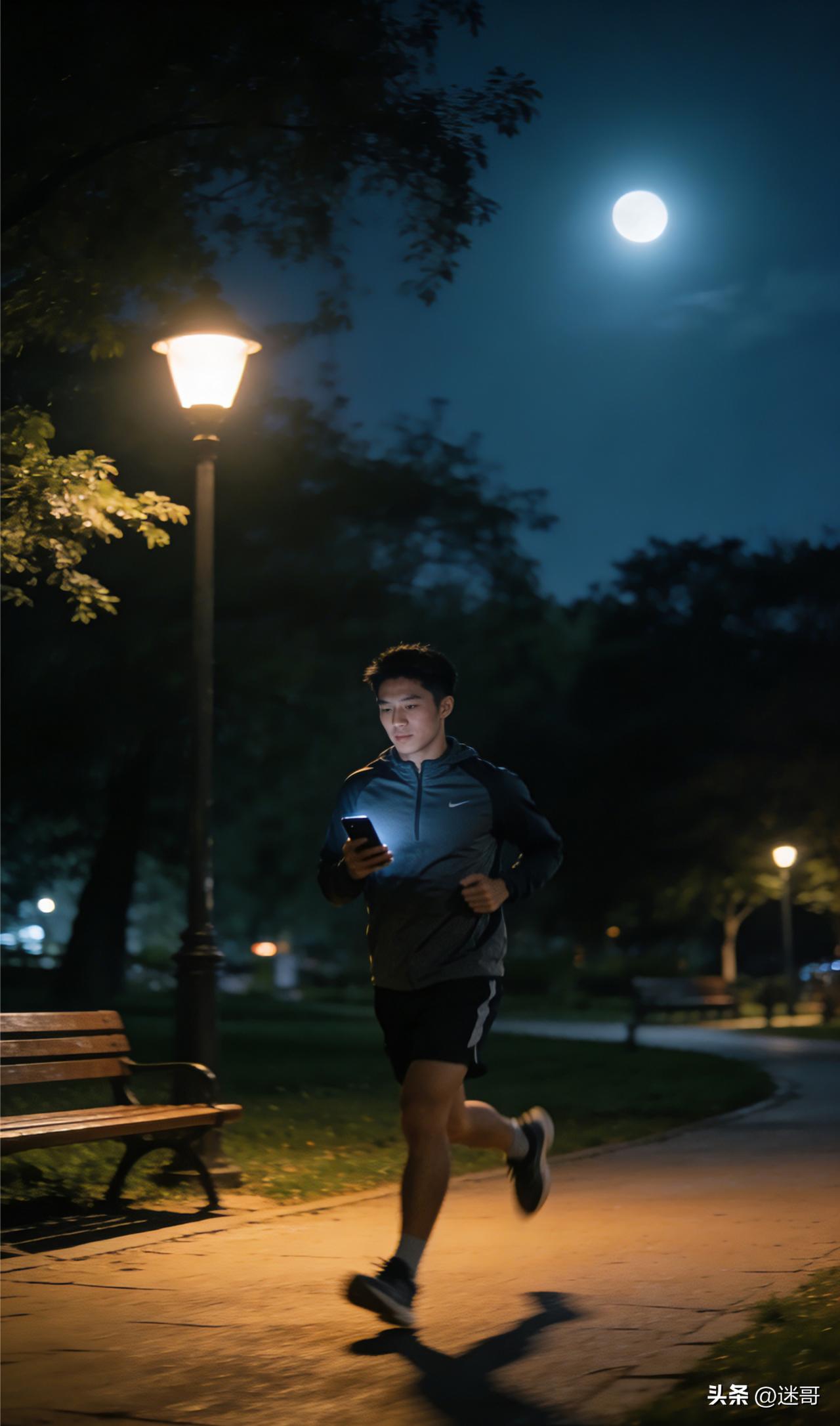 夜跑3公里，晚风治愈所有疲惫
 
今晚抽空去公园夜跑，慢悠悠跑完3公里，整个人都