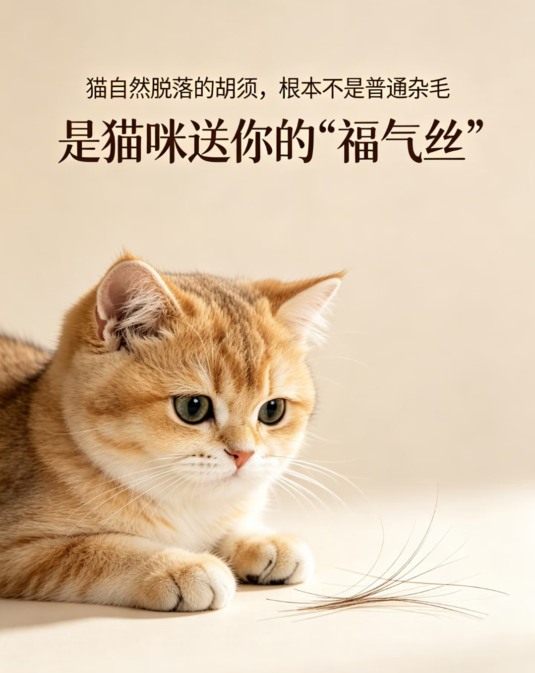 猫把掉落的黑胡子留给主人谁懂啊！猫自然脱落的胡须，竟是福气丝谁懂啊！猫自然脱落的
