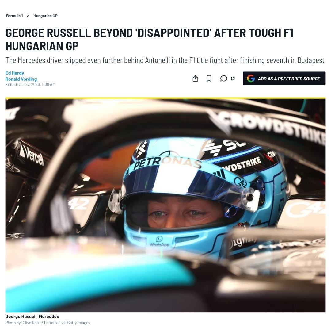 motorsport文章《George Russell在艰难的匈牙利大奖赛后感到