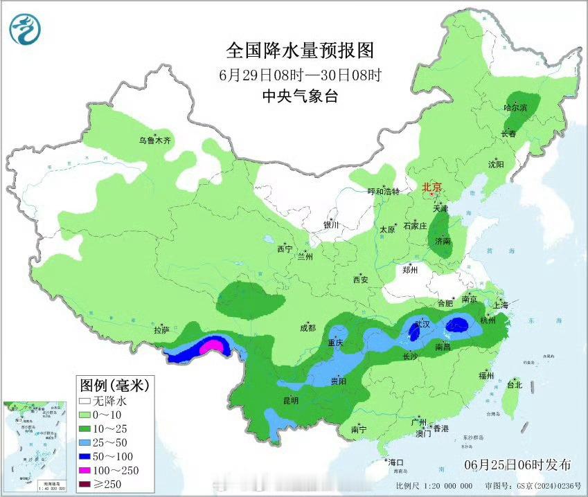 【下周南方雨带将有所调整】28日之后，随着副热带高压再度加强西伸、北抬，主雨带将