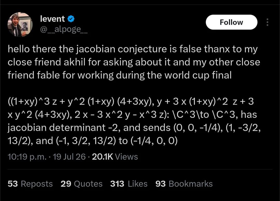【雅可比猜想被AI击碎：数学界的灯下黑】Anthropic研究员通过Claude