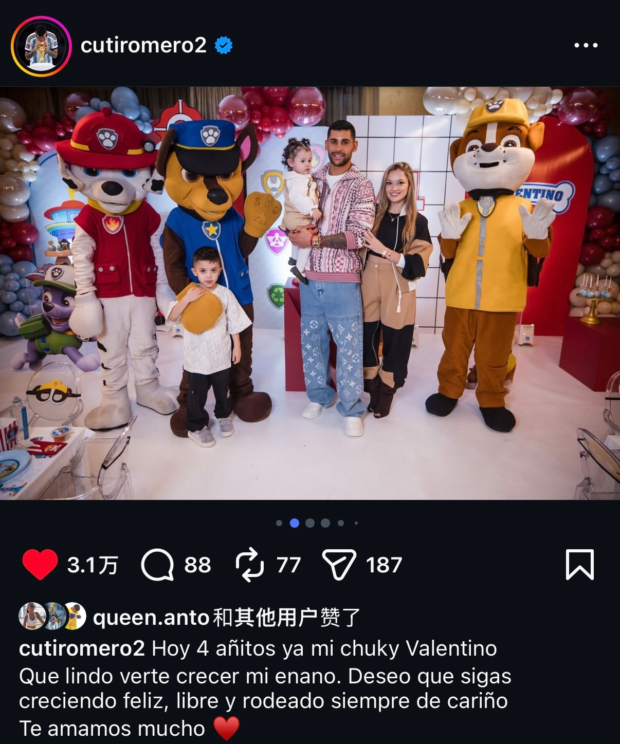 罗梅罗更新ins｜今天我的小宝贝Chucky Valentino四岁啦！看着你长