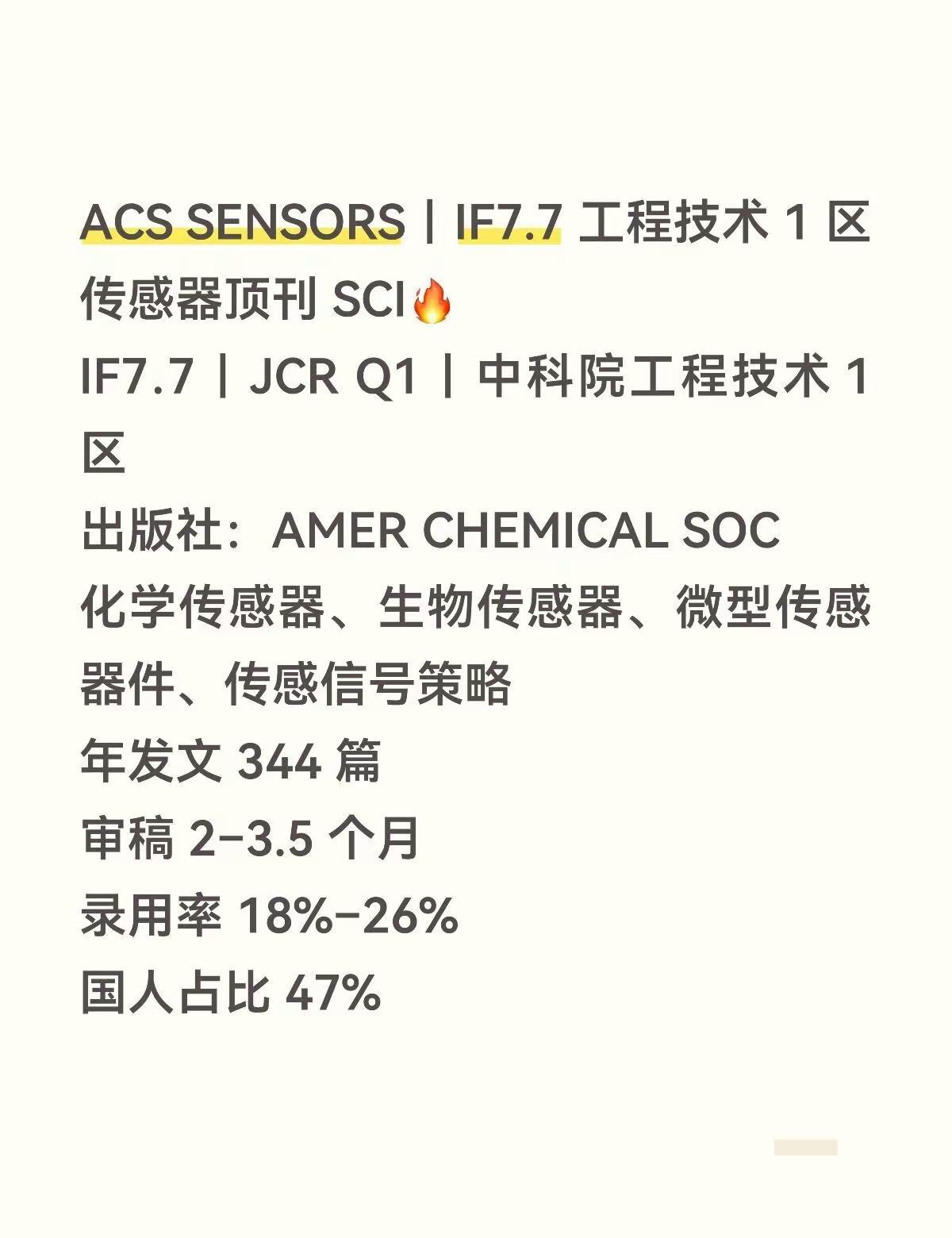 ACS SENSORS｜IF7.7 工程技术 1 区传感器顶刊 SCI🔥IF7