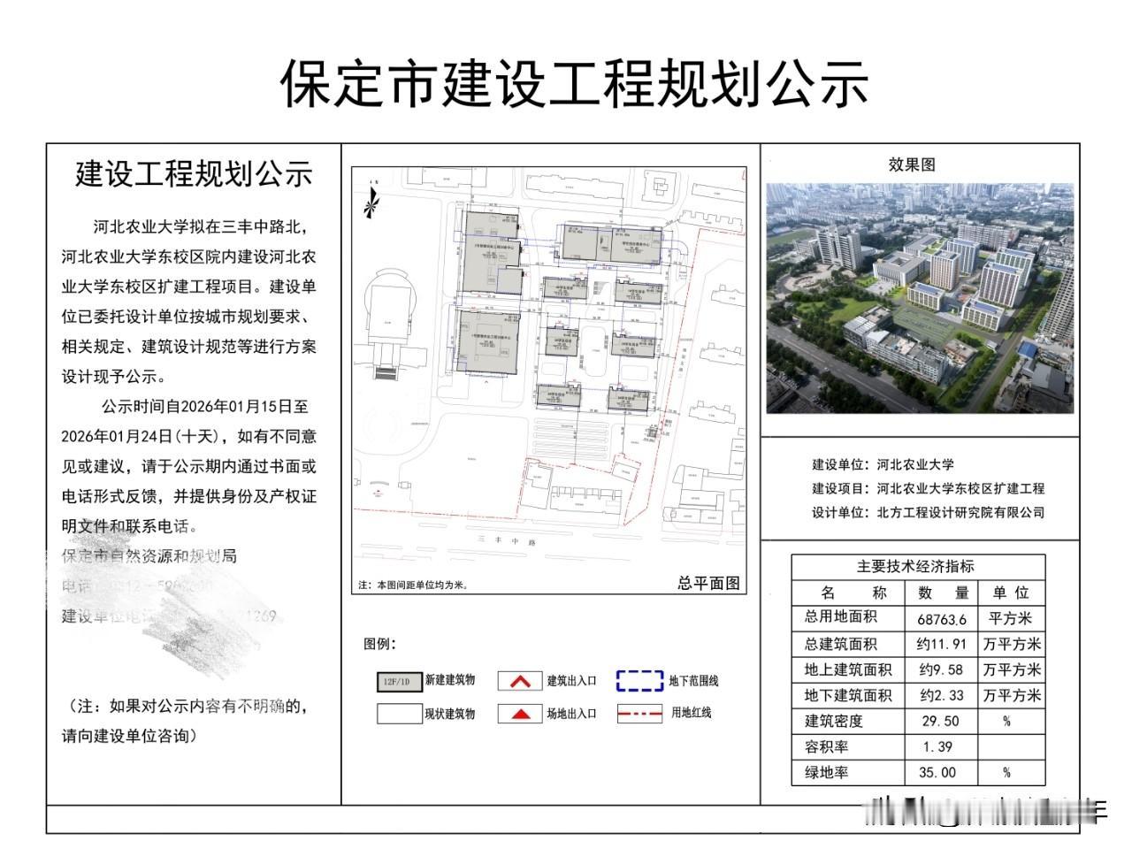 河北农业大学东校区扩建建设工程规划公示了！总用面积68763.6平方米，看来要实