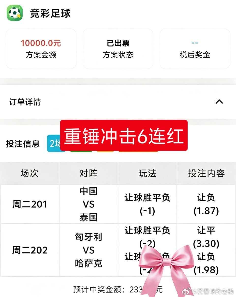 冲冲冲，冲击6连红，祝大哥拿下
