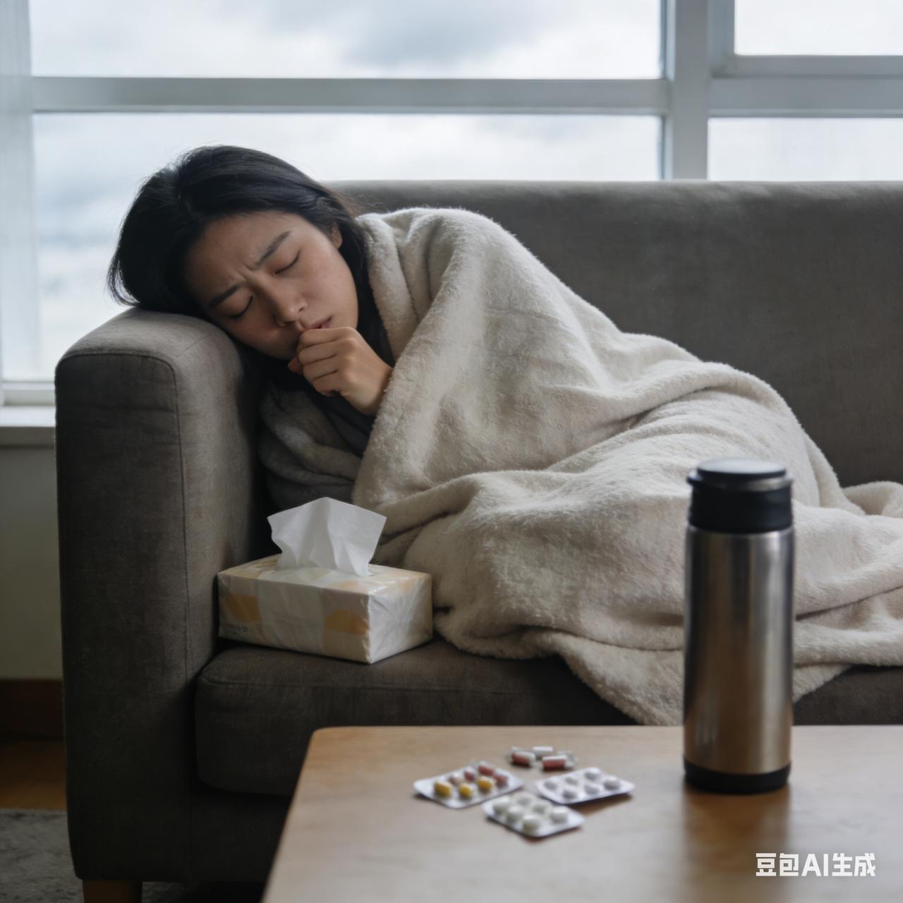 今天早上五点半起床头晕恶心，吐了两次。
回家洗澡一次又感冒了，公公说：“坐车坐不