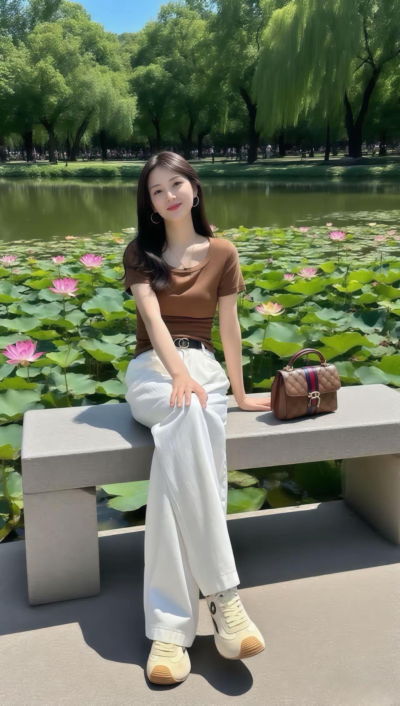 莲花池边美女现