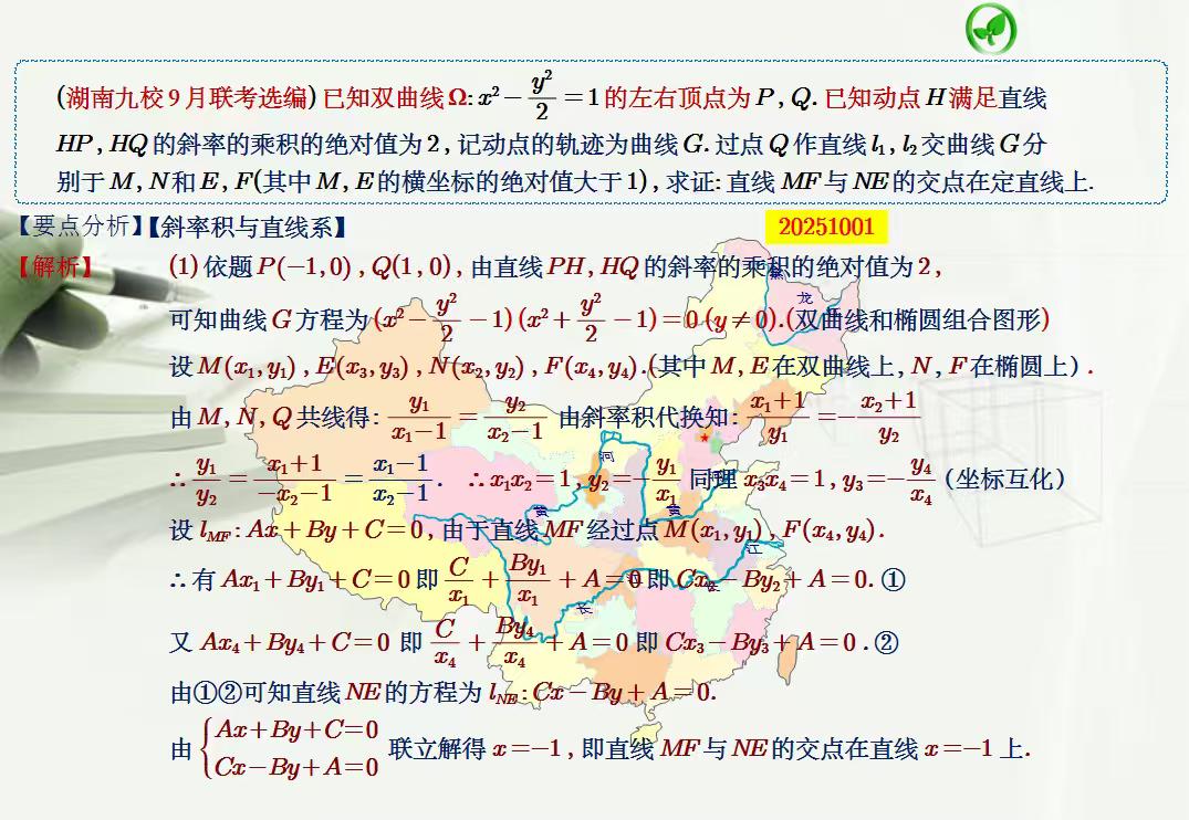 湖南九校圆锥曲线不联立封神。椭圆遇到了双曲线，斜率积带来了新思路！