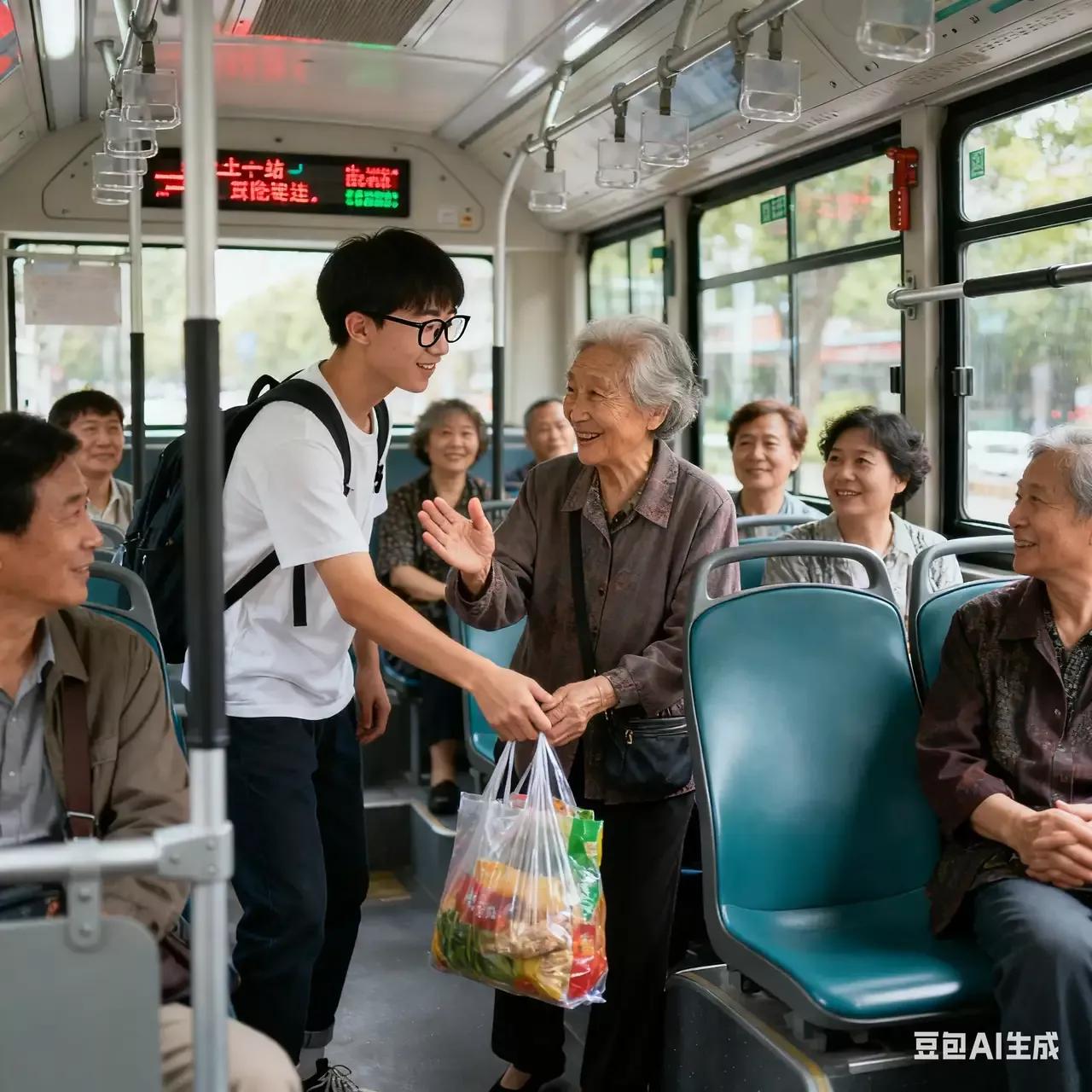 这真是一幕温暖人心的场景，充满了人与人之间的善意与理解。可以用以下文字来表达你的