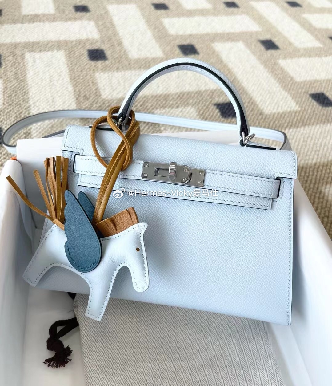Mini kelly 二代 雾霾蓝 银扣 epsom皮爱马仕hermes